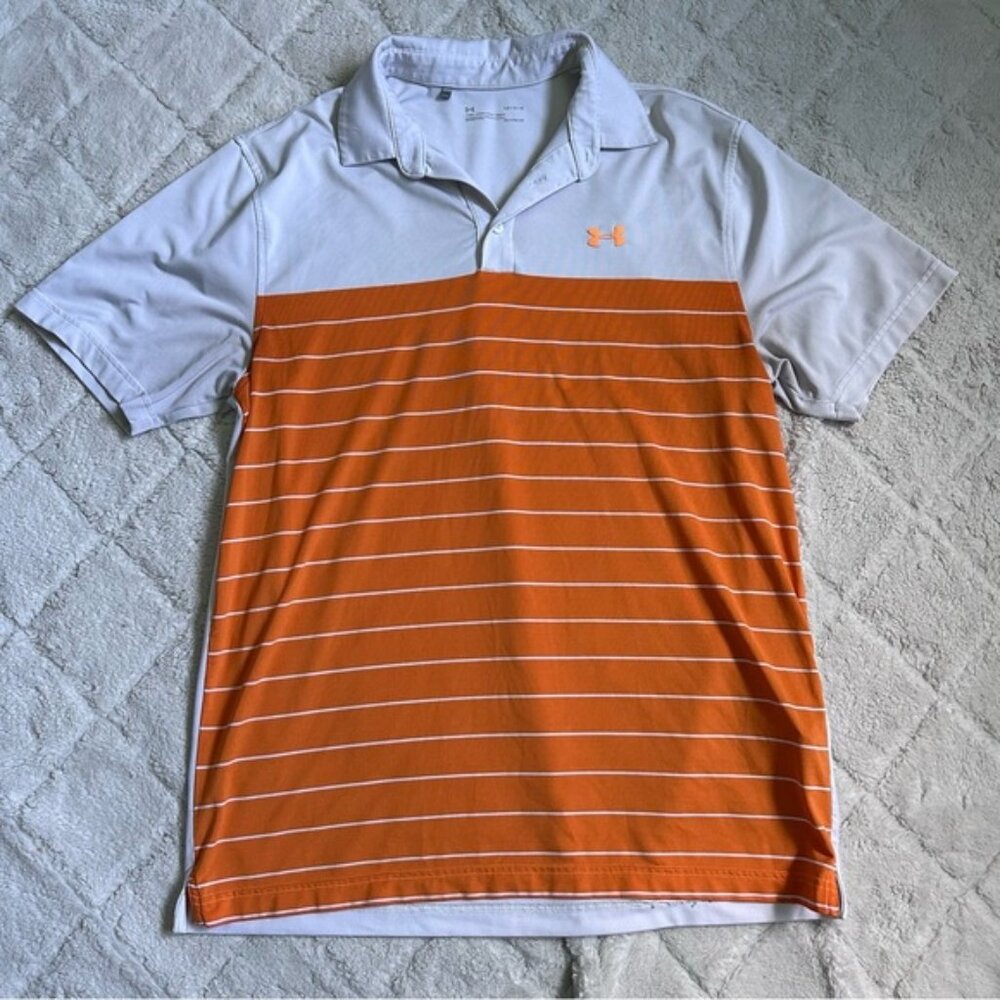 Under Armour | Orange White Golf Short Sleeve Loose Fit Polo Shirt | Size Large